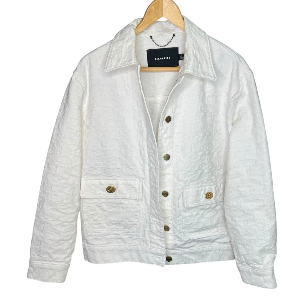 Coach Signature White Denim Jacket With Gold Turnlock Buttons Size‎ XS EUC